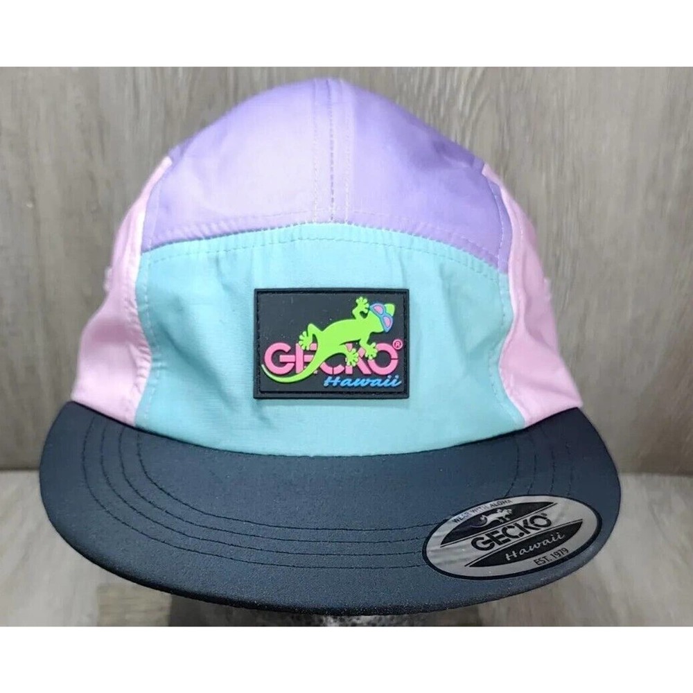 New Gecko Hawaii 80s Vibe Colorful 5 Panel Adjustable Adult Strapback Hat